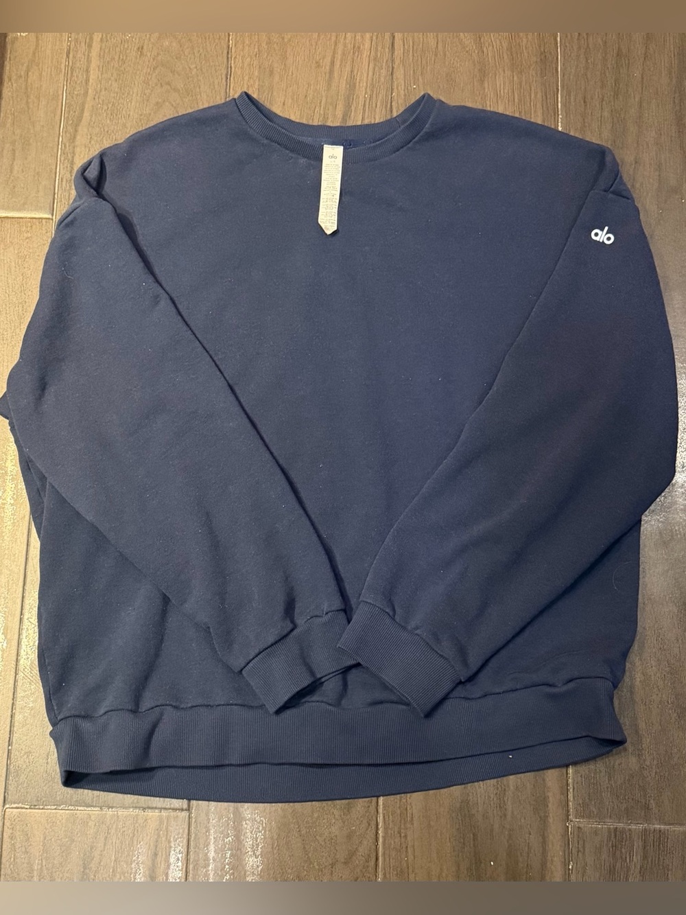ALO Yoga Heavy Weight Free Time Crew Neck Pullover Navy Blue Size L